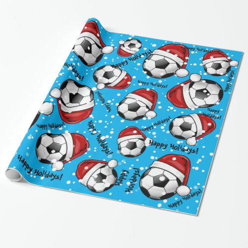 Soccer Ball Wearing a Santa Hat Christmas Wrapping Paper