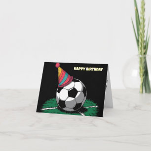 soccer ball wearing colorful birthday hat card