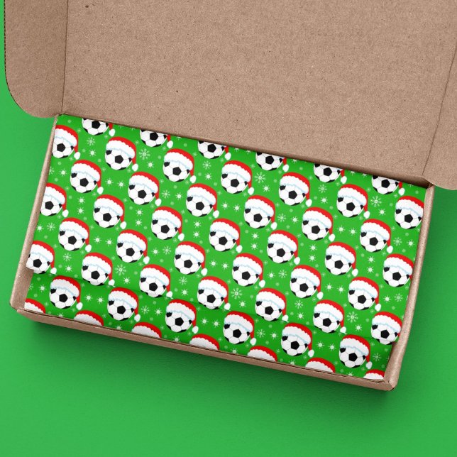 Soccer Ball Wearing Santa's Hat & Snowflakes Green Tissue Paper (Creator Uploaded)