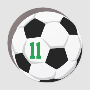 Soccer Ball White Black Green Custom Team Number Car Magnet