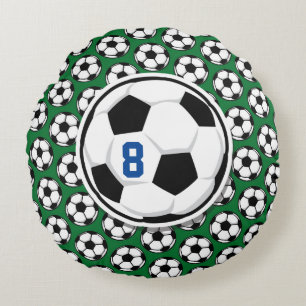 Soccer Ball White Black Green Custom Team Number Round Pillow