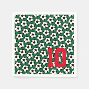 Soccer Ball White Black Green NUMBER Sports Kids Napkins