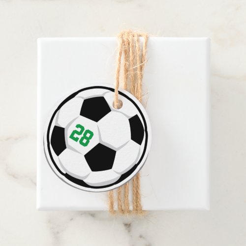 Soccer Ball White Black Green Team Number Sports Favor Tags