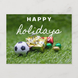 Soccer ball with Christmas Gift Happy Holidays Holiday Postcard