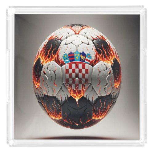 Soccer ball with flames and Croatian flag Acrylic Tray