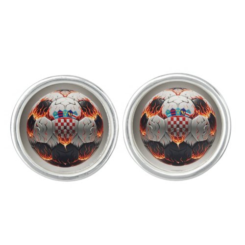 Soccer ball with flames and Croatian flag Cufflinks