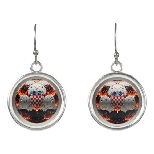 Soccer ball with flames and Croatian flag Earrings