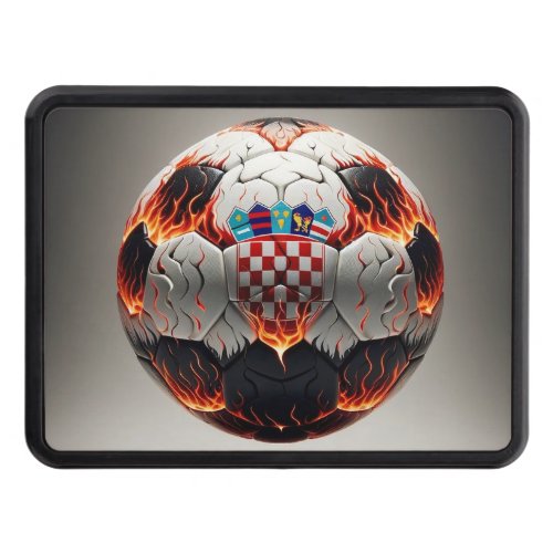 Soccer ball with flames and Croatian flag Hitch Cover