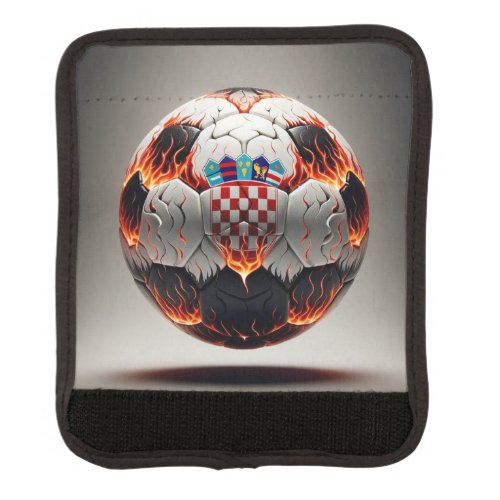 Soccer ball with flames and Croatian flag Luggage Handle Wrap