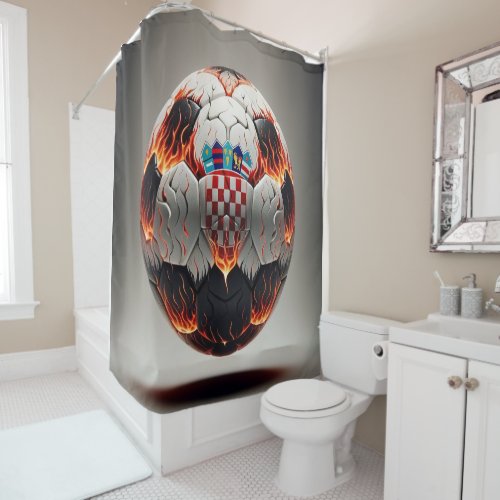 Soccer ball with flames and Croatian flag Shower Curtain