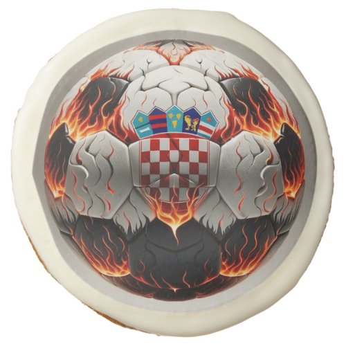 Soccer ball with flames and Croatian flag Sugar Cookie