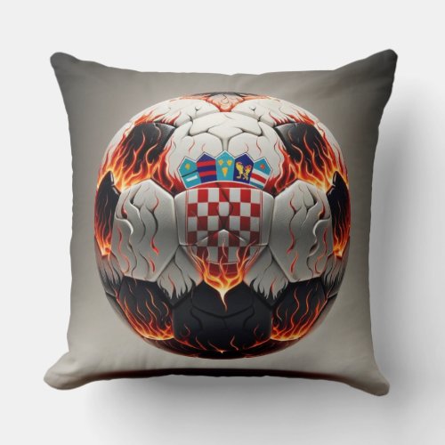 Soccer ball with flames and Croatian flag Throw Pillow