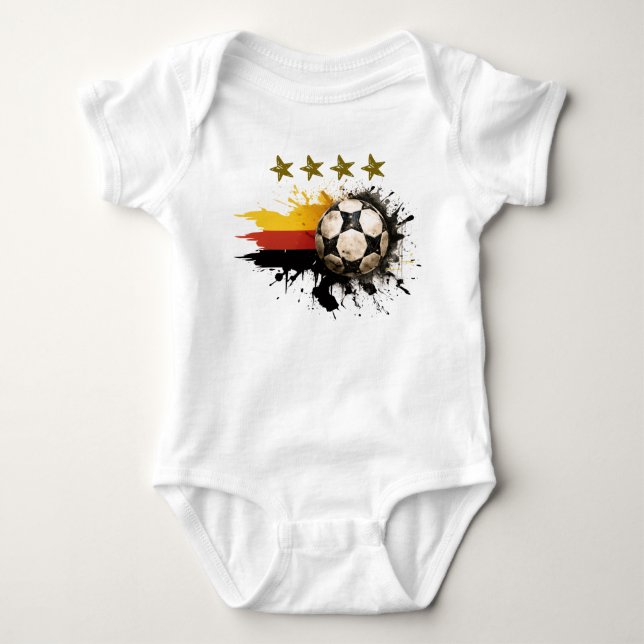 Soccer ball with German Flag and four golden Stars Baby Bodysuit (Front)