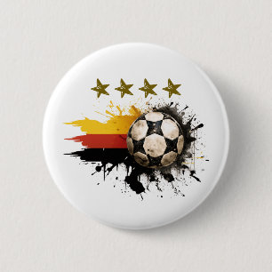 Soccer ball with German Flag and four golden Stars Button