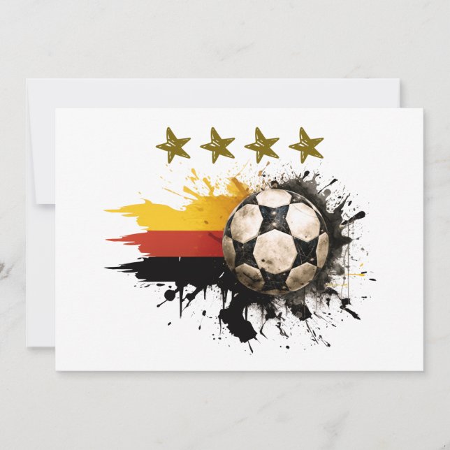 Soccer ball with German Flag and four golden Stars Invitation (Front)