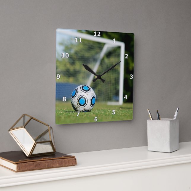 Soccer Ball with Goal Square Wall Clock (Office)