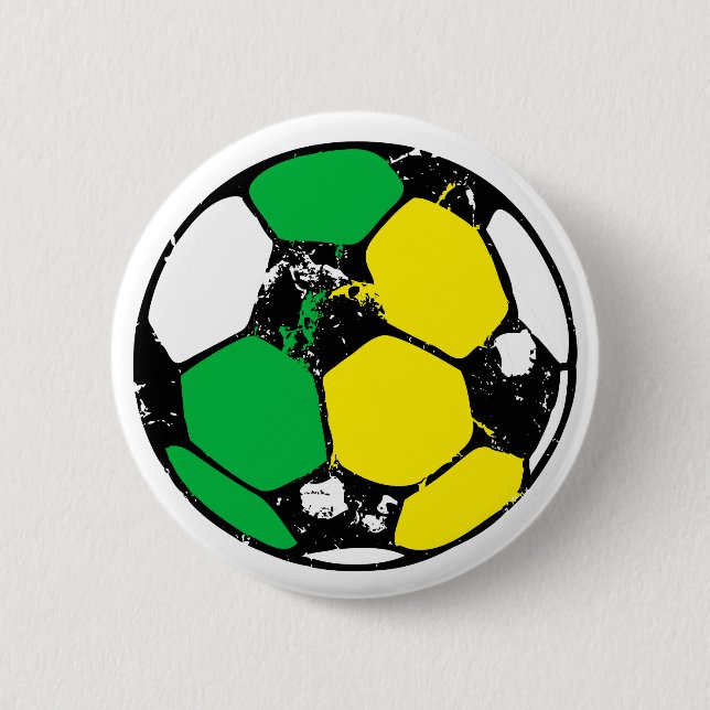 Soccer ball with green and Yellow team colours Button (Front)
