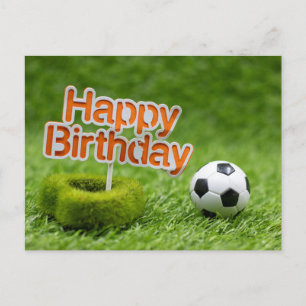 Soccer ball with Happy Birthday on Green Postcard