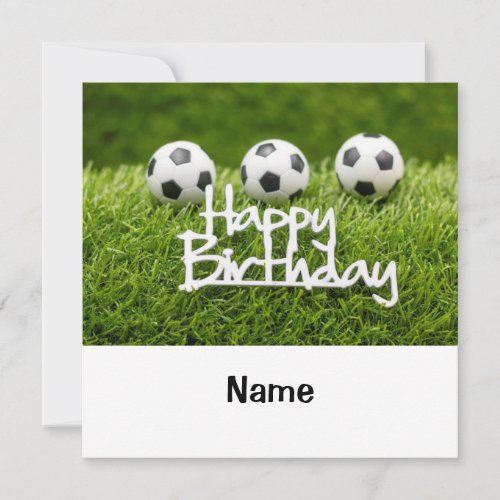 Soccer ball with Happy Birthday sign on green Card