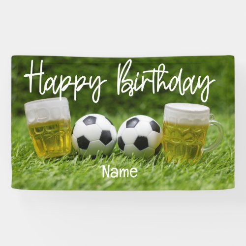 Soccer ball with Happy Birthday with beer  Banner