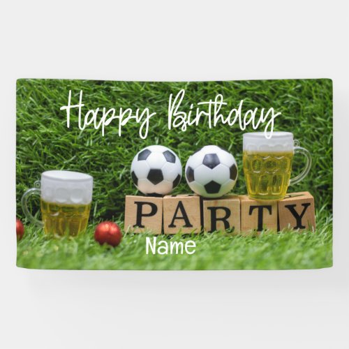 Soccer ball with Happy Birthday with beer   Banner