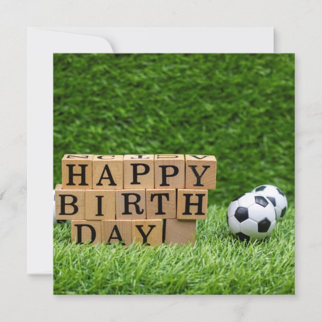 Soccer ball with Happy Birthday word on green  Car Card (Front)