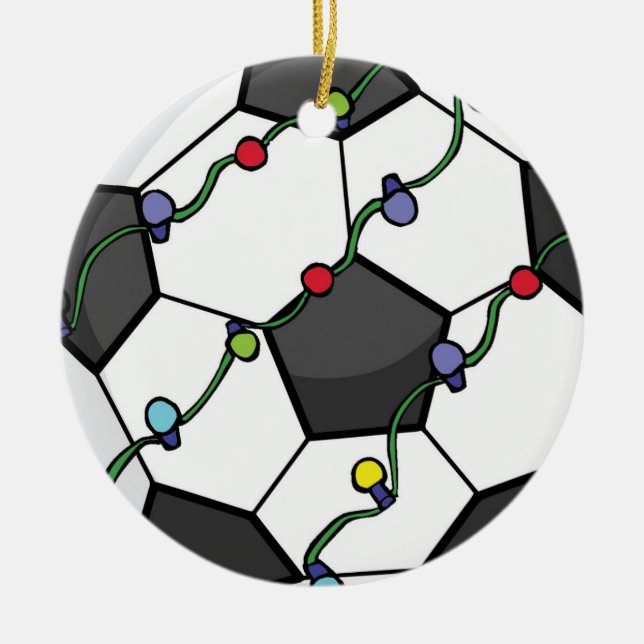 Soccer ball with holiday lights ornament (Front)