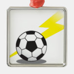 Soccer Ball With Lightning Bolt Metal Ornament at Zazzle