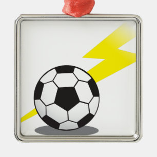 Soccer ball with lightning bolt metal ornament