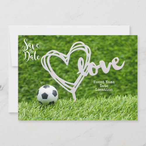 Soccer ball with love for wedding save the date invitation