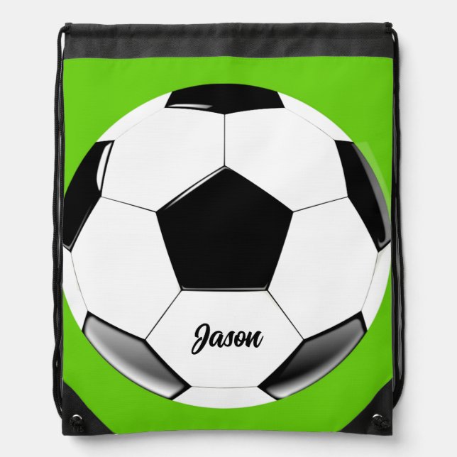 Soccer Ball with Name Lime Green  Drawstring Bag (Front)