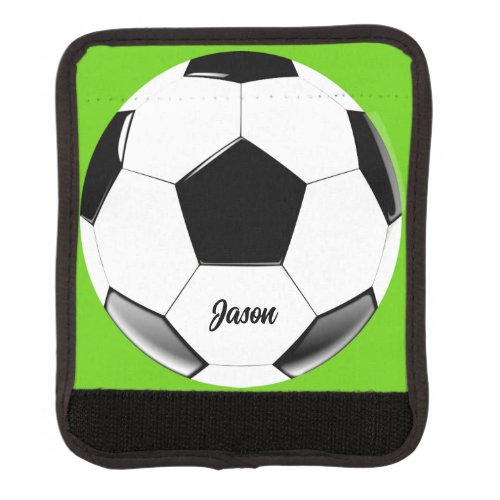 Soccer Ball with Name Lime Green Luggage Handle Wrap