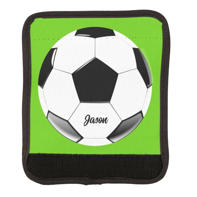 Soccer Ball with Name Lime Green    Luggage Handle Wrap (Front)