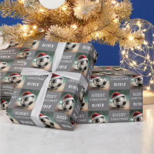 Soccer Ball with Santa Hat Fun Christmas Wrapping Paper