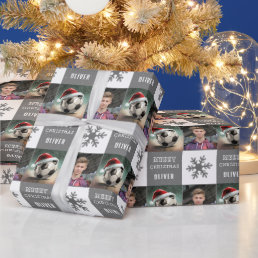 Soccer Ball with Santa Hat Snowflake Photo  Wrapping Paper