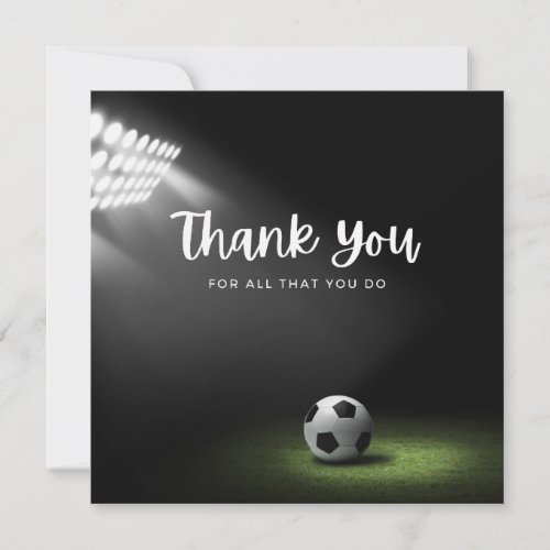 Soccer ball with thank all what you do on green  p