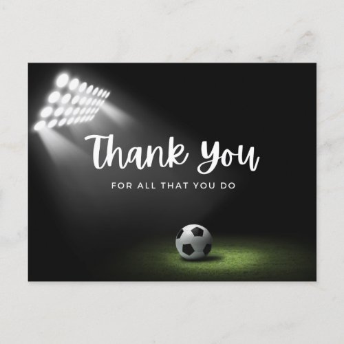 Soccer ball with thank all what you do on green  p postcard