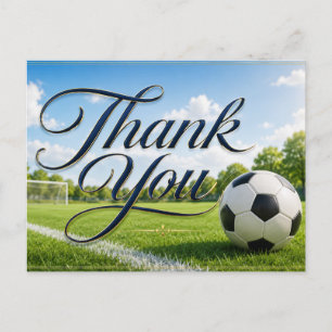 Soccer ball with thank all what you do on green postcard