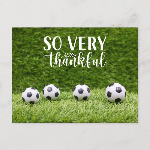 Soccer ball with thank you with love Ball on green Postcard
