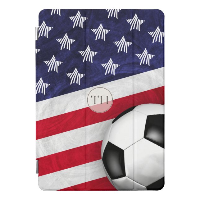 Soccer ball with United States flag monogrammed iPad Pro Cover (Front)
