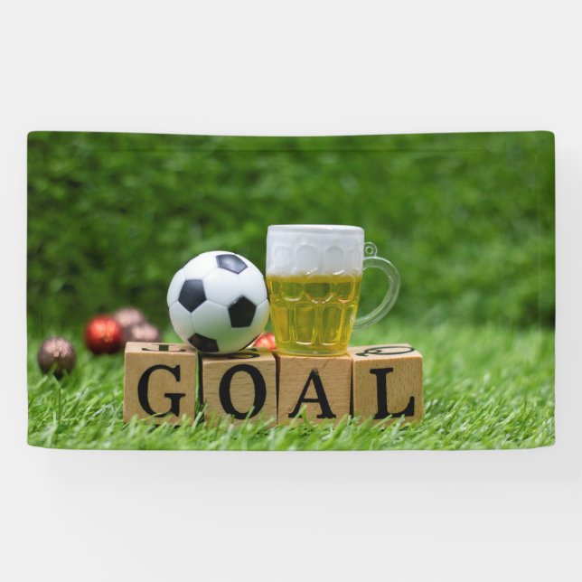 Soccer ball with word Goal and Beer on green  Banner (Horizontal)