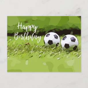 Soccer ball with word Happy Birthday on green Postcard