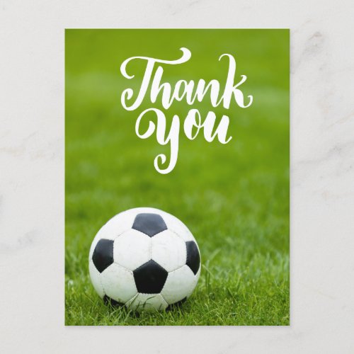 Soccer ball with word Thank you    Postcard
