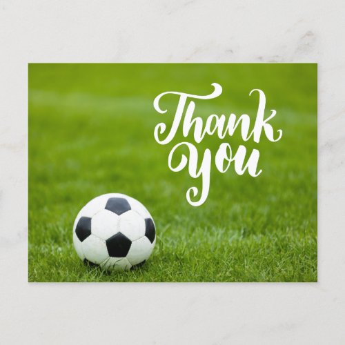 Soccer ball with word Thank you   Postcard