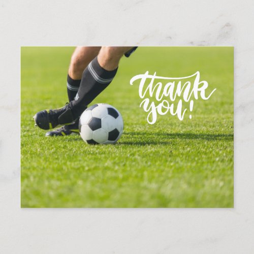 Soccer ball with word Thank you  Postcard