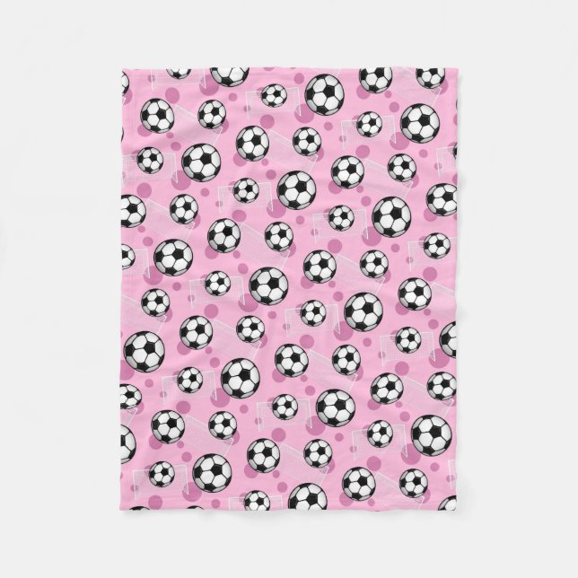 Soccer Balls and Goals Pink Fleece Blanket (Front)
