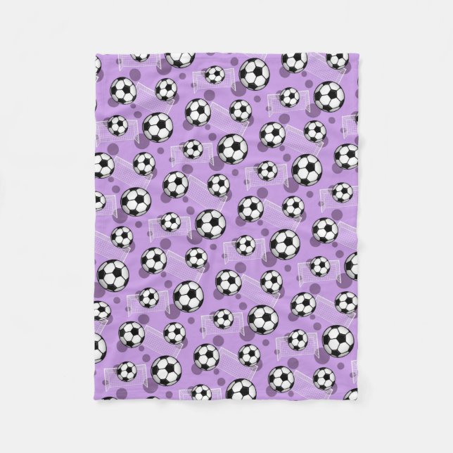 Soccer Balls and Goals Purple Fleece Blanket (Front)