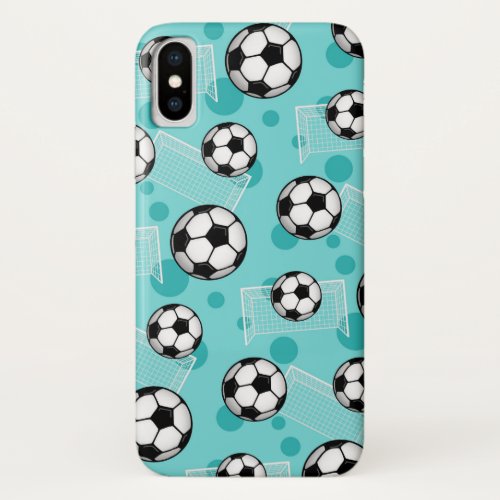 Soccer Balls and Goals Teal iPhone X Case