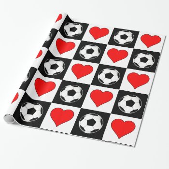 Soccer Balls And Hearts Pattern Sports Team Party Wrapping Paper by SoccerMomsDepot at Zazzle
