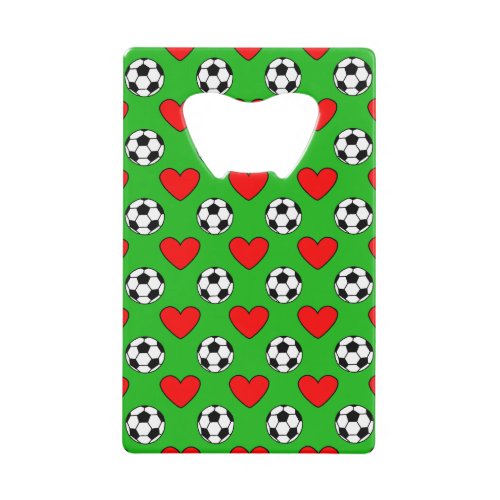 Soccer Balls And Red Hearts Drawing Credit Card Bottle Opener